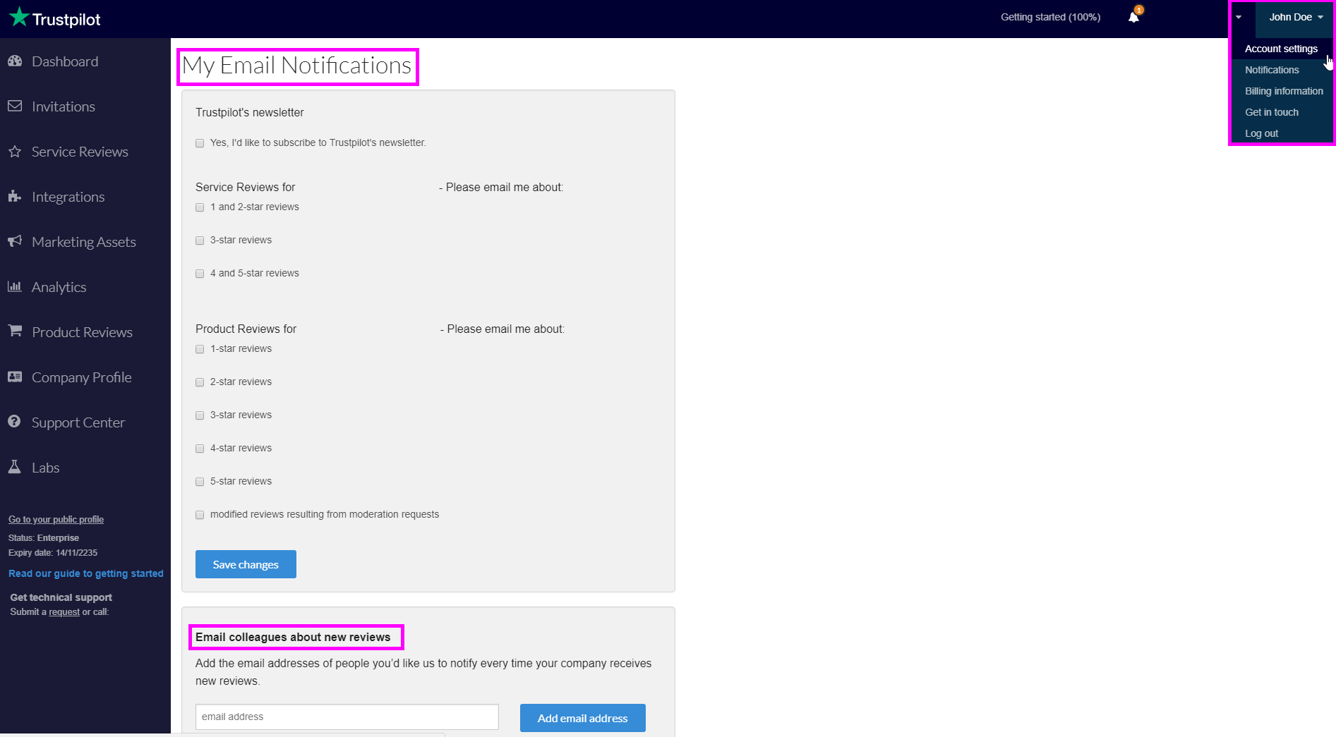 Set up review notifications Trustpilot Support Center